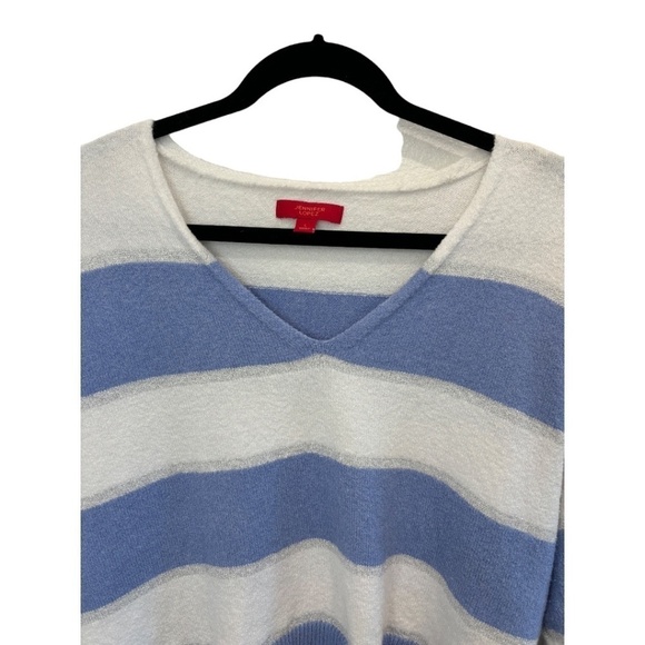 Jennifer Lopez Striped Metallic Long Sleeve Hi Low Sweater Size Large - Picture 3 of 4